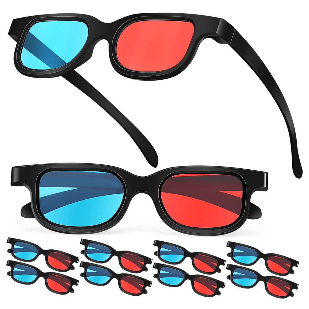 Hemobllo 3D Glasses for Home Theater 10 Pcs Round Movie Glasses with Red Lenses Gaming