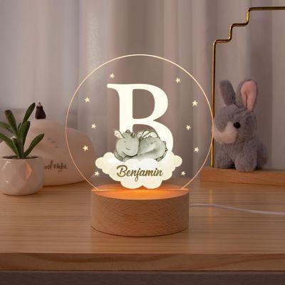 idooodle Personalized Dreamy Dragon LED Night Light Custom Name and Initial Night Light with Wooden Base Nursery Decor Gift for Kids