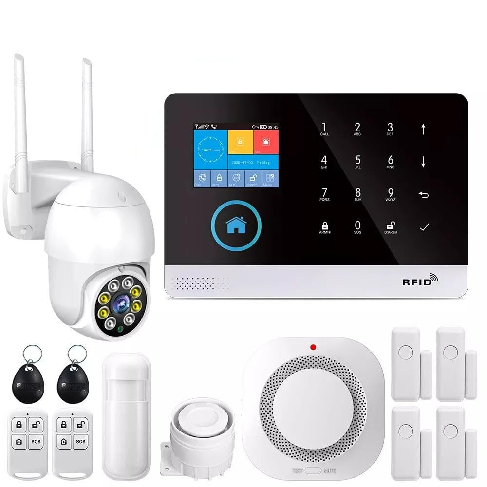 Alarm System for Smart Home Burglar Security GSM/4G Home Alarm Kit with Siren PIR Motion Sensors Remote Controls Window/Door Sensors Tuya Smart Life App Control Wireless WiFi Wireless Alarm System