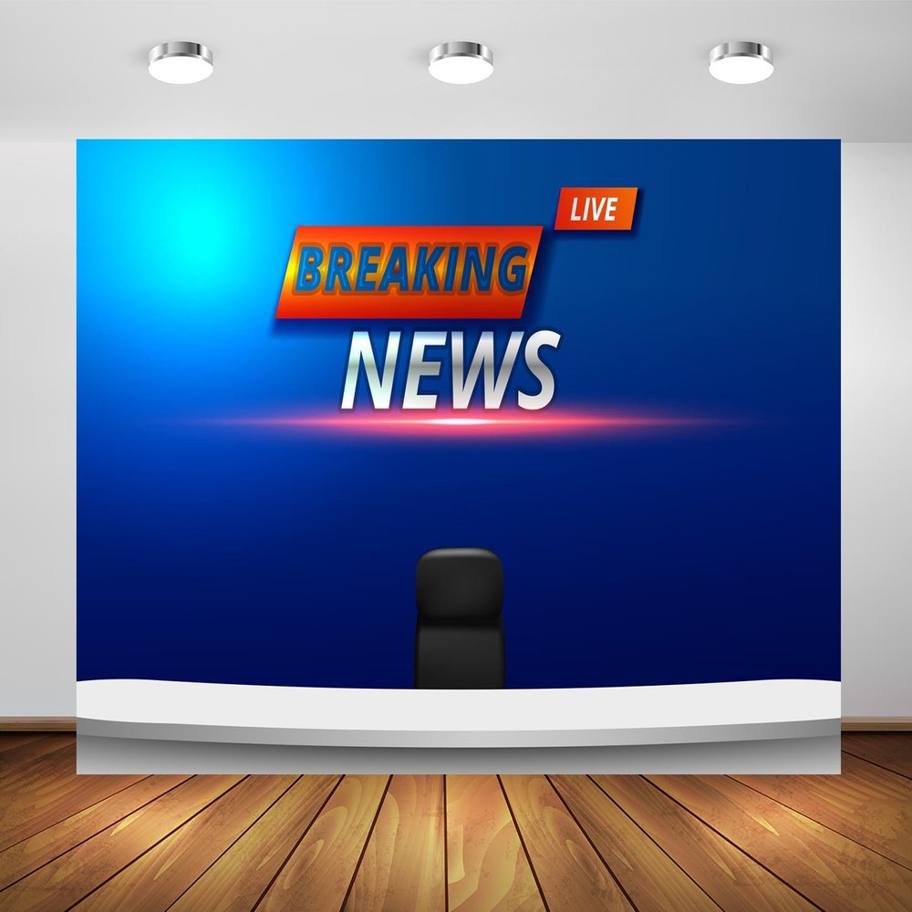 BELECO 15x10ft Fabric News Broadcast Hall Backdrop Live Breaking News TV Shows Newscaster Broadcasting Background News Theme Party Decorations News Anchor Portrait Photoshoot Studio Props