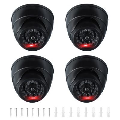 PATIKIL Fake Security Camera, 4Pcs Dummy Dome Cameras with Flashing Red LED Light/Screw/Cover for Indoor & Outdoor Home Business, Black