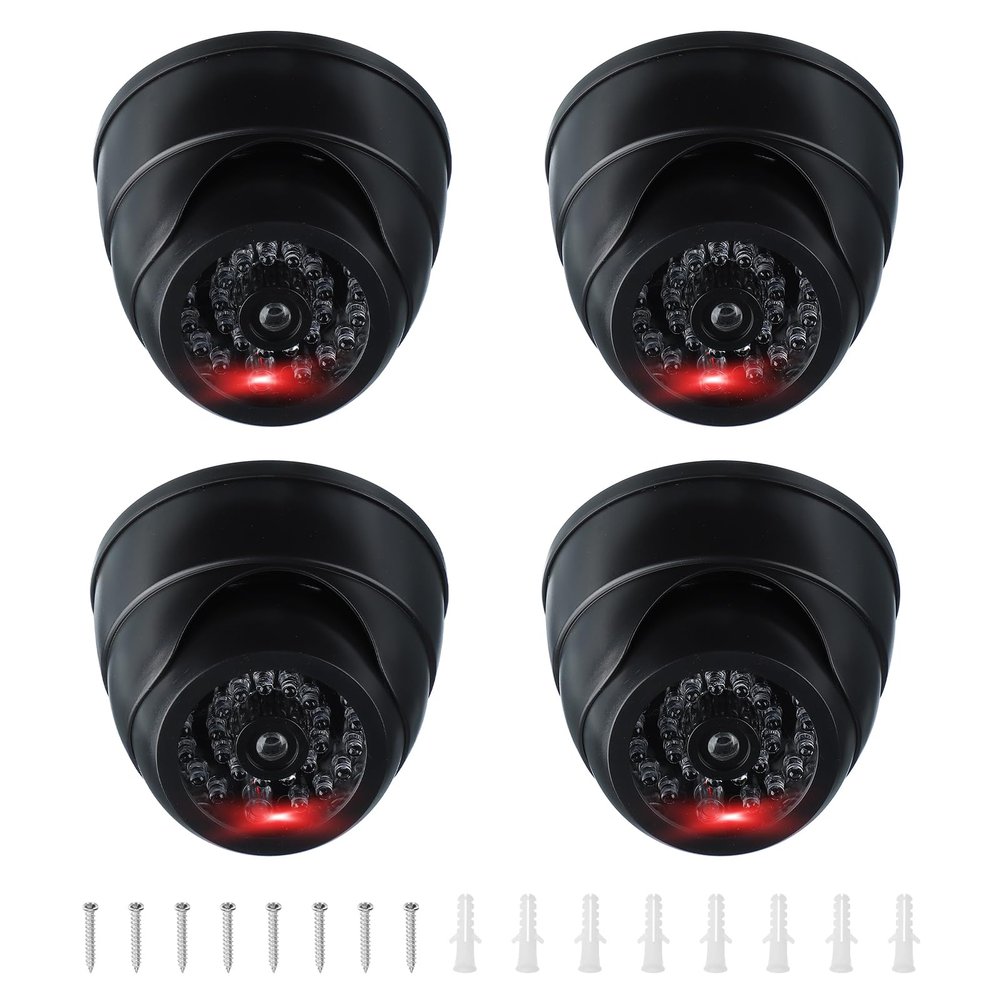 PATIKIL Fake Security Camera, 4Pcs Dummy Dome Cameras with Flashing Red LED Light/Screw/Cover for Indoor & Outdoor Home Business, Black