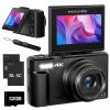 4K Digital Camera for Photography, 4K 64MP Vlogging Camera for YouTube with 3" 180 Flip Screen, Compact WiFi Camera with 18X Digital Zoom, 32GB Micro SD Card & 2 Batteries, Black view 1