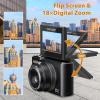 4K Digital Camera for Photography, 4K 64MP Vlogging Camera for YouTube with 3" 180 Flip Screen, Compact WiFi Camera with 18X Digital Zoom, 32GB Micro SD Card & 2 Batteries, Black view 4