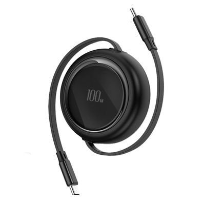 100W Retractable USB C to USB C Cable 3.3ft/100cm, 5-Stage Length Preset, Mini Portable Travel Type C Charger Cable for iPhone 16/15 Series MacBook iPad Samsung Galaxy S24 S21 S10 Note 10 (Black)