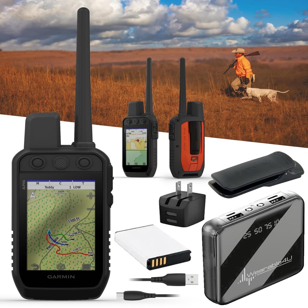 Garmin Alpha 200 Plus Dog Tracking & Training Handheld GPS, 3.5 Touchscreen, Track & Train Up to 20 Dogs from 9 Miles, Preloaded TopoActive Maps, 18 Training Levels with Wearable4U PowerBank Bundle