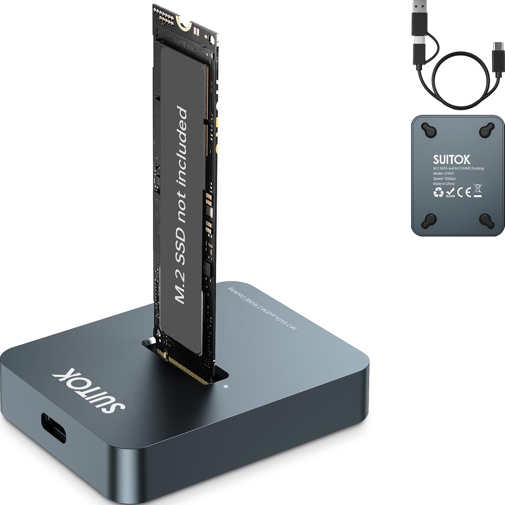 SUITOK M.2 NVMe SATA SSD External Reader Adapter to USB C, 10Gbps Aluminum