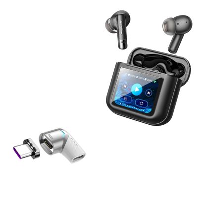 BoxWave Adapter Compatible with Anybuds Vivid Wireless Earbuds - MagnetoSnap PD Angle Adapter, Magnetic Charging Connector Device Saver - Metallic Silver