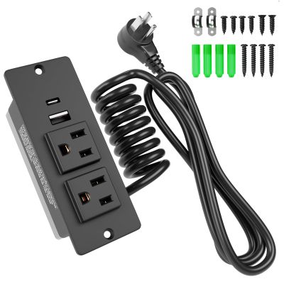 Drawer Outlet Kit, Recessed Drawer Socket with 4 Power Outlets, Clutter-Free Power Strip, 2 12 Amp AC Ports, USB-A, USB-C, 6.9FT Spring Power Cord, UL Listed