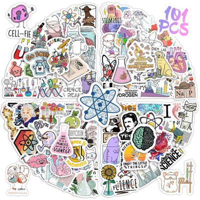 100Pcs Funny Natural Science Lab Stickers for Water Bottle, Physics Chemistry Biology Lab Vinyl Laptop Decals, Adults Teachers Students Waterproof Phone Case Skateboard Luggage Decor
