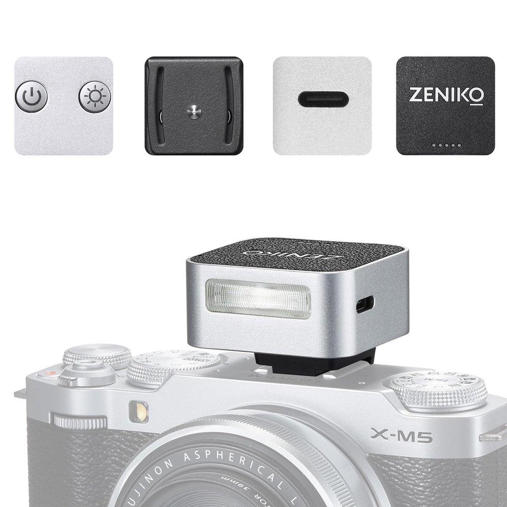 Zeniko ZF08 Aluminum Mini Flash Speedlite, 440 Full-Power On Camera Flash,CCT 6500K200K Small Camera Flash for Canon/Fuji/Sony zv1/Sony zve10/Nikon/Panasonic Olympus Pentax/3s Recycle(Silver)