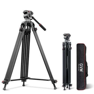 GVM 73" Video Tripod with Fluid Head, Heavy Duty Aluminum Alloy Camera Tripod Stand with Base Fixed Bracket for Camcorders/DSLR, Max Load 22lb, with Carry Bag