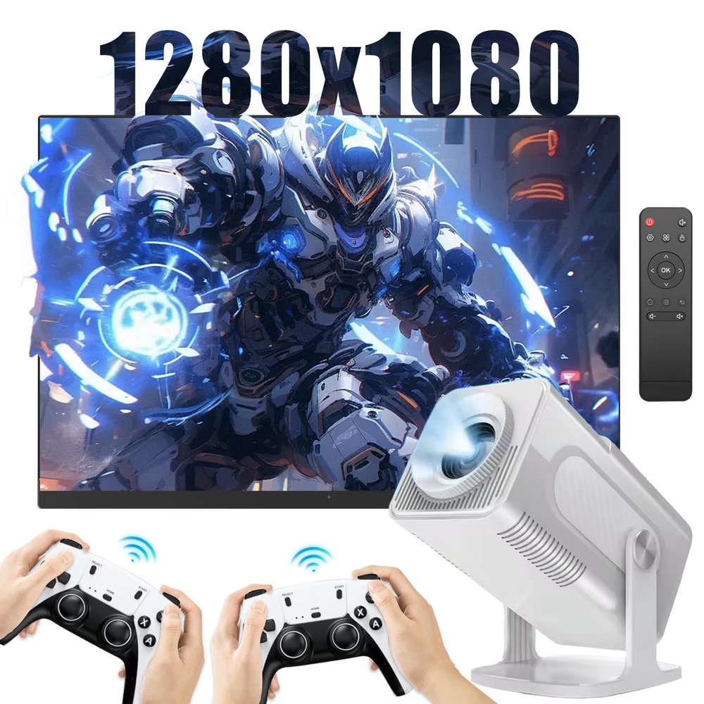 HCS350 Pro Retro Smart Game Projector,64G,4K Projector and Game 1280 * 1080P Built-in 30000 Games,Android 12,Portable video game with 2 Wireless Controllers,5G WiFi Bluetooth,HDMI,home theater,office