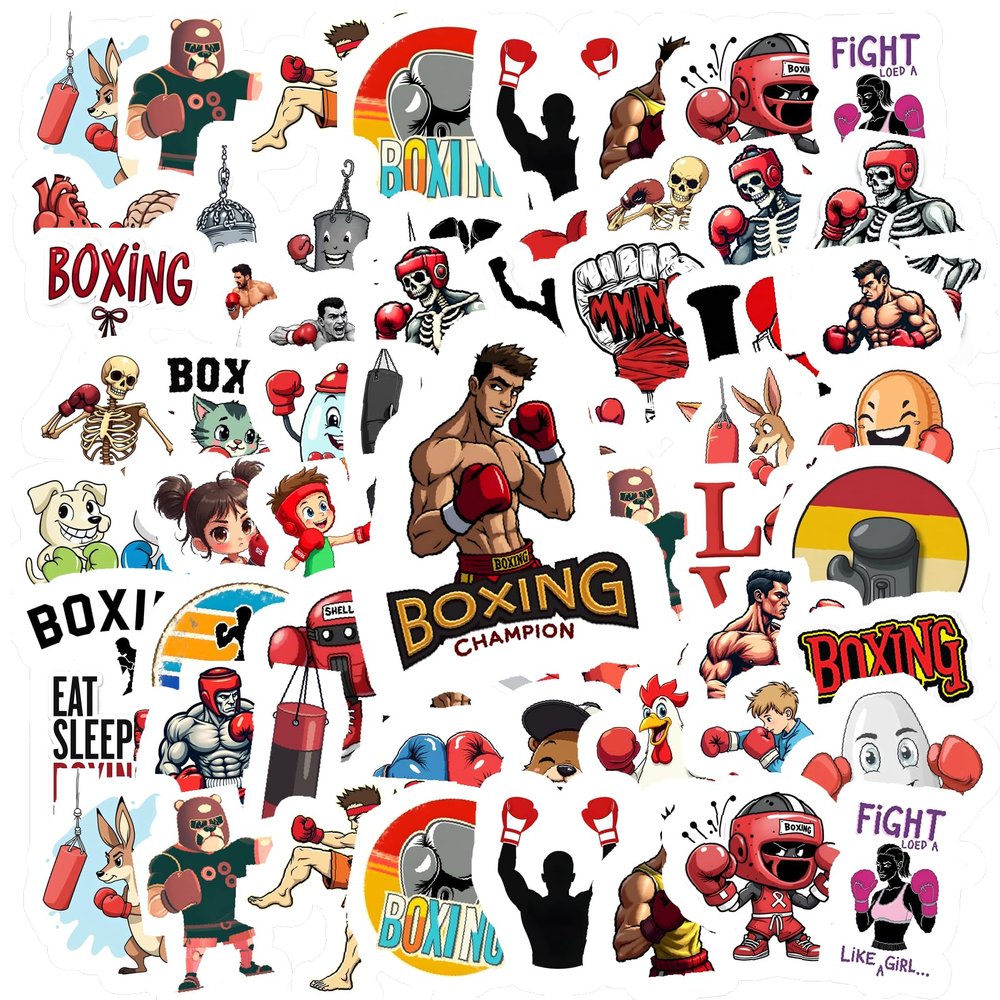 100Pcs Boxing Stickers, Waterproof Sports Sticker for Water Bottle Laptop Phone Cases Planner Skateboard Luggage Helmet Party Favor Decor, Ideal for Adults Teens Teacher Rewards