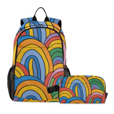 ALAZA Backpack with Lunch Bag Bookbag Set,Colorful Rainbow Doodle Backpack for Middle High School College Student,21L Schoolbag Kid's Backpack Bookbag Casual Daypack
