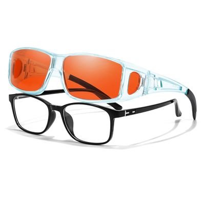 VIEWBETTER Anti 99.99% Blue Light Blocking Glasses Over Eyeglasses, Wraparound Fitover Amber Orange Computer Gaming Eyewear