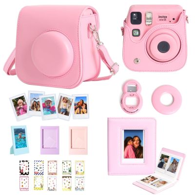 CAIYOULE Accessories for Fujifilm Instax Mini SE/7+/7c/7s Instant Camera Case Mini Film Album Photo Frames DIY Stickers Selfie Mirror Assist Circle Bundle Include PU Leather Bag-Pink (No Camera)