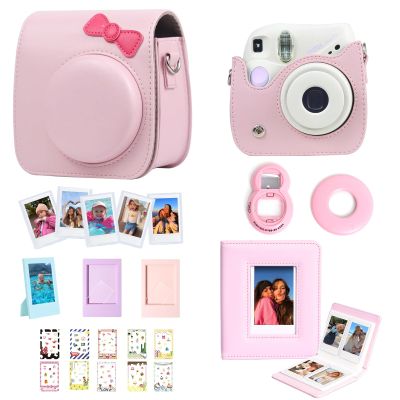 CAIYOULE Accessories for Fujifilm Instax Mini SE/7+/7c/7s Instant Camera Case Mini Film Album Photo Frames DIY Stickers Selfie Mirror Assist Circle Bundle Include PU Leather Bag-Pink Bow (No Camera)