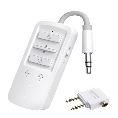 YOCOWOCO Airplane Bluetooth 5.2 Transmitter Receiver for 2 AirPods or Headphones, Wireless Audio Adapter for Plane, TV, Gym, Travel, Compatible with 3.5mm Aux Jack on Car and Home Stereo (White)