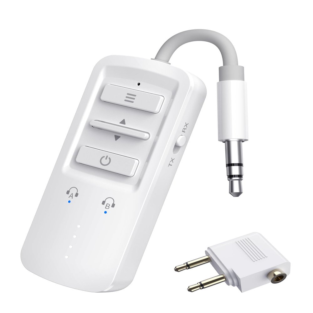 YOCOWOCO Airplane Bluetooth 5.2 Transmitter Receiver for 2 AirPods or Headphones, Wireless Audio Adapter for Plane, TV, Gym, Travel, Compatible with 3.5mm Aux Jack on Car and Home Stereo (White)