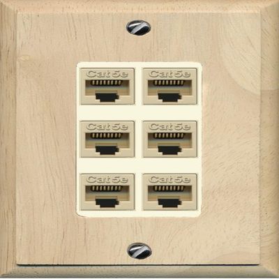 RiteAV 1 Gang Decorative 6 Port Cat5e Ethernet Wall Plate - 1 Gang [Wood/Light-Almond]