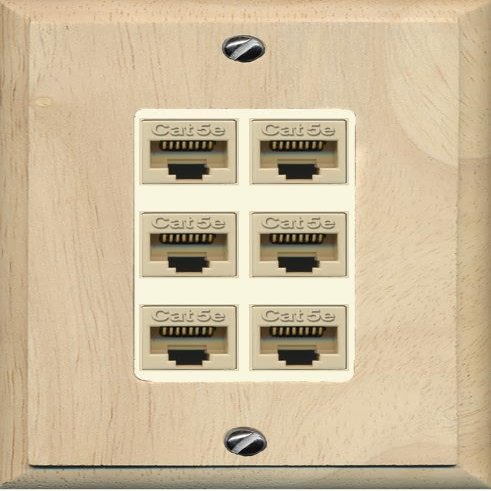 RiteAV 1 Gang Decorative 6 Port Cat5e Ethernet Wall Plate - 1 Gang [Wood/Light-Almond]