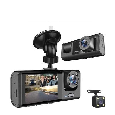3 Channel Dashcam Car DVR HD 1080P 3-Lens Inside Vehicle Dash CamThree Way Camera DVRs Recorder Video Registrator Camcorder(3 camera - 32G -WIFI)