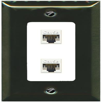 RiteAV 1 Gang Decorative 2 Port Cat5e Ethernet Wall Plate - 1 Gang [Brass/White]