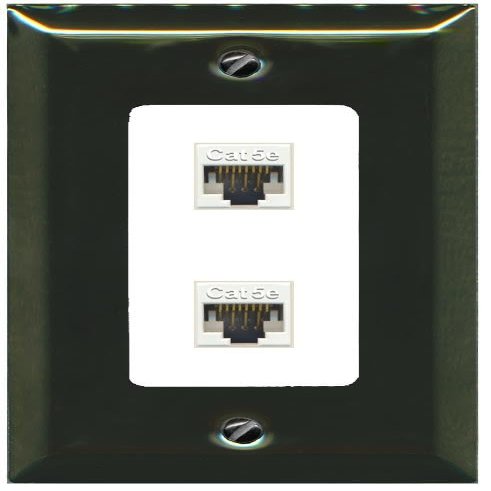 RiteAV 1 Gang Decorative 2 Port Cat5e Ethernet Wall Plate - 1 Gang [Brass/White]