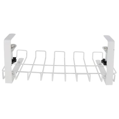 EXHUMKY Under Desk Cable Organizer Cord Management Rack for Efficient Cable Storage Easy Installation Improved Storage Space Includes Zip Ties White Design