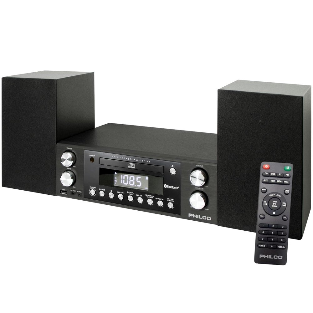 Philco Executive Shelf System - All-in-One Bluetooth Home Stereo System with CD Player with 50 watts of Sound and MP3 / USB Playback (Renewed)