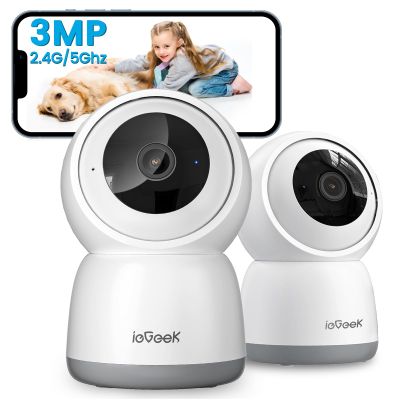 ieGeek 2K Indoor Security Camera, 5G/2.4G WiFi Pet Cameras for Home Security, 360 Dog Cam w/Auto Tracking, Smart Motion Detection, Phone App, Baby Monitor, 3MP Night Vision, Works with Alexa(2 Pack)
