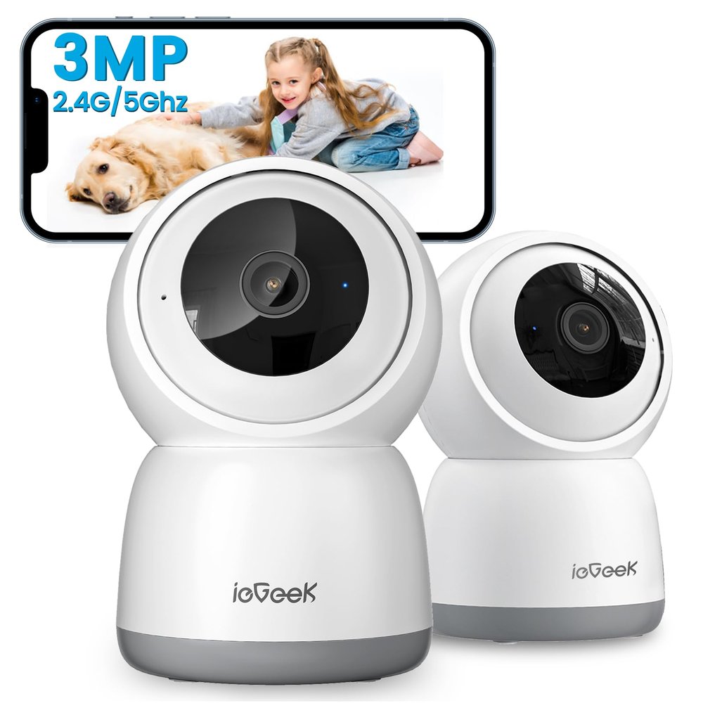 ieGeek 2K Indoor Security Camera, 5G/2.4G WiFi Pet Cameras for Home Security, 360 Dog Cam w/Auto Tracking, Smart Motion Detection, Phone App, Baby Monitor, 3MP Night Vision, Works with Alexa(2 Pack)