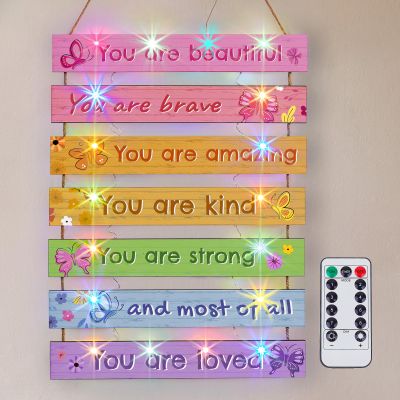 FIOBEE Girls Room Dcor for Teen Girls Boys with LED Light Wall Decor for Bedroom Motivational Inspirational Wall Art Room Decoration for Kids Studyroom, 8 Kinds of Lights, Colorful Butterfly