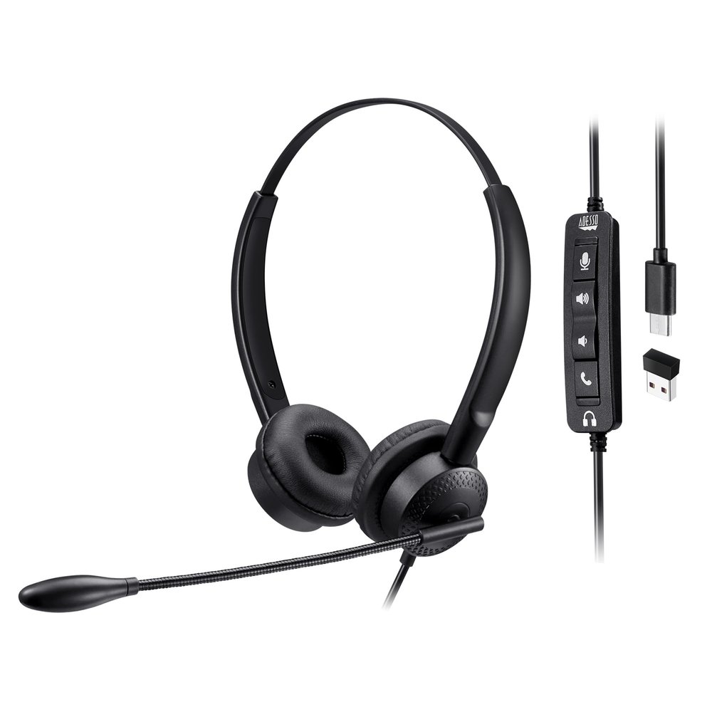 Adesso Headset with Push to Talk, Volume +/-, Answer/End Call Controls