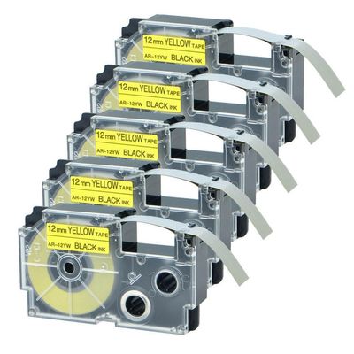 5 Pack Black Yellow Standard Labels 12mm X 8m Compatible with AR-12YW Compatible with KL-60 KL-120 KL-HD1 KL-P350W KL-430 Label Printers