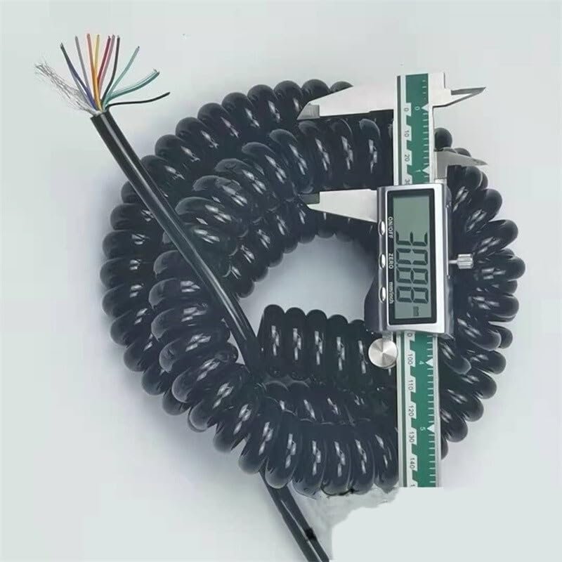 MOOIOO Spring Spiral Cable Line Wire, Cable Cord, 10 Core 26AWG Spiral Telescopic Wire Stretch 1 Meter to 12 Meters Black Shield Spring Cable Spiral Extension(Stretch 15 Meter)