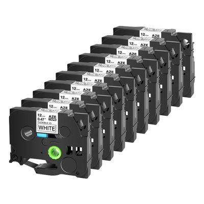 10PK Flexible ID Label Tape 6-24mm Compatible with Printers TZ-FX221 FX631 FX131 Suitable Cabel Tapes TZE-FX231(Black on White)