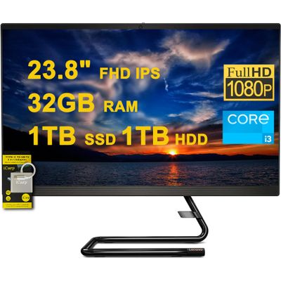 Lenovo IdeaCentre AIO 3 All-in-One Desktop 23.8" FHD IPS Anti-Glare Intel Quad-core i3-10100T 32GB RAM 1TB SSD + 1TB HDD Win10 w/ICP Accessory