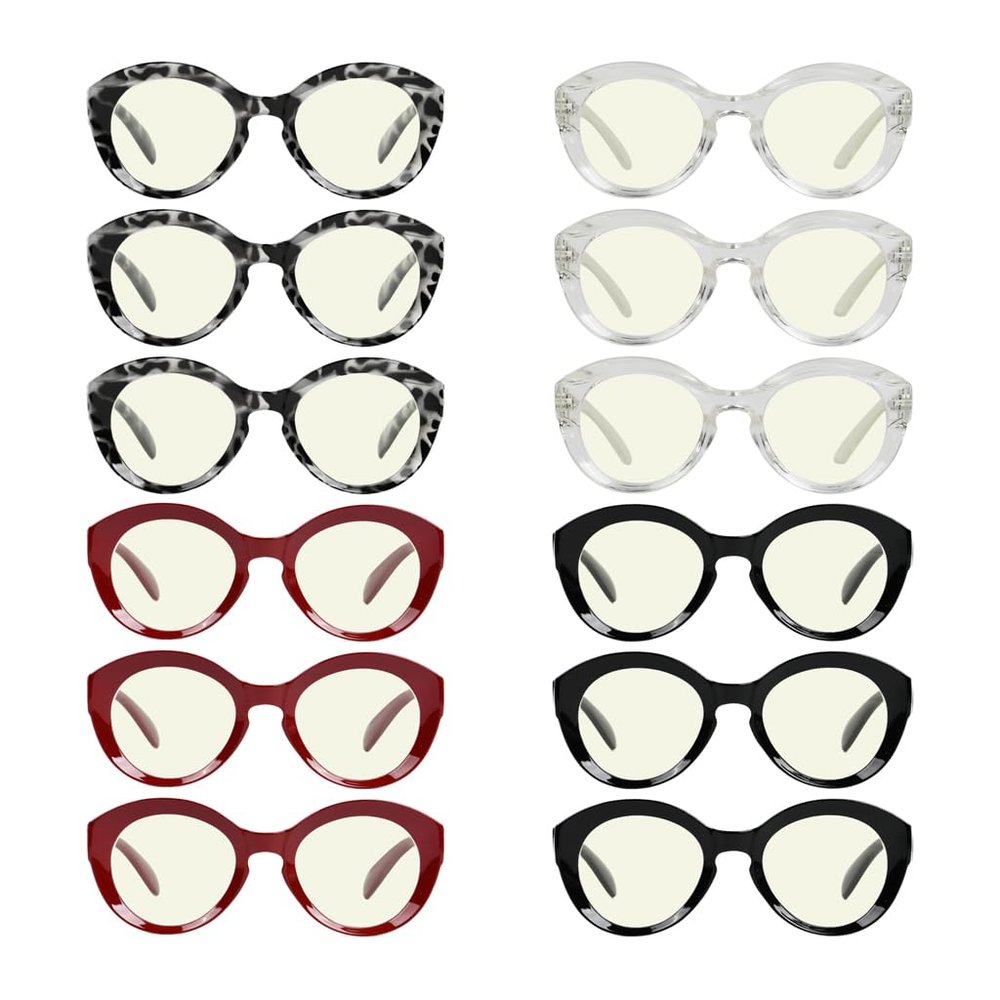 Eyekepper 12 Pack Blue Light Blocking Eyeglasses Round Computer for Women +0.00