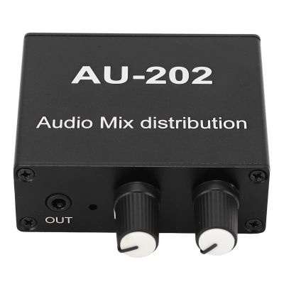 Baxnore AU 202 Audio Amplifier, Aluminum Alloy 2 Input 2 Output, 3.5mm Jack Plug Play Stereo Audio Mixer for TV and Mobile Phone