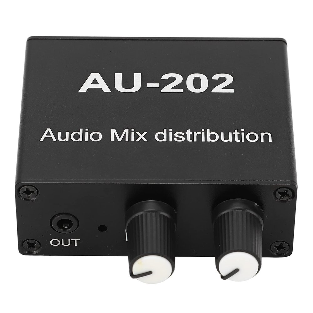 Baxnore AU 202 Audio Amplifier, Aluminum Alloy 2 Input 2 Output, 3.5mm Jack Plug Play Stereo Audio Mixer for TV and Mobile Phone