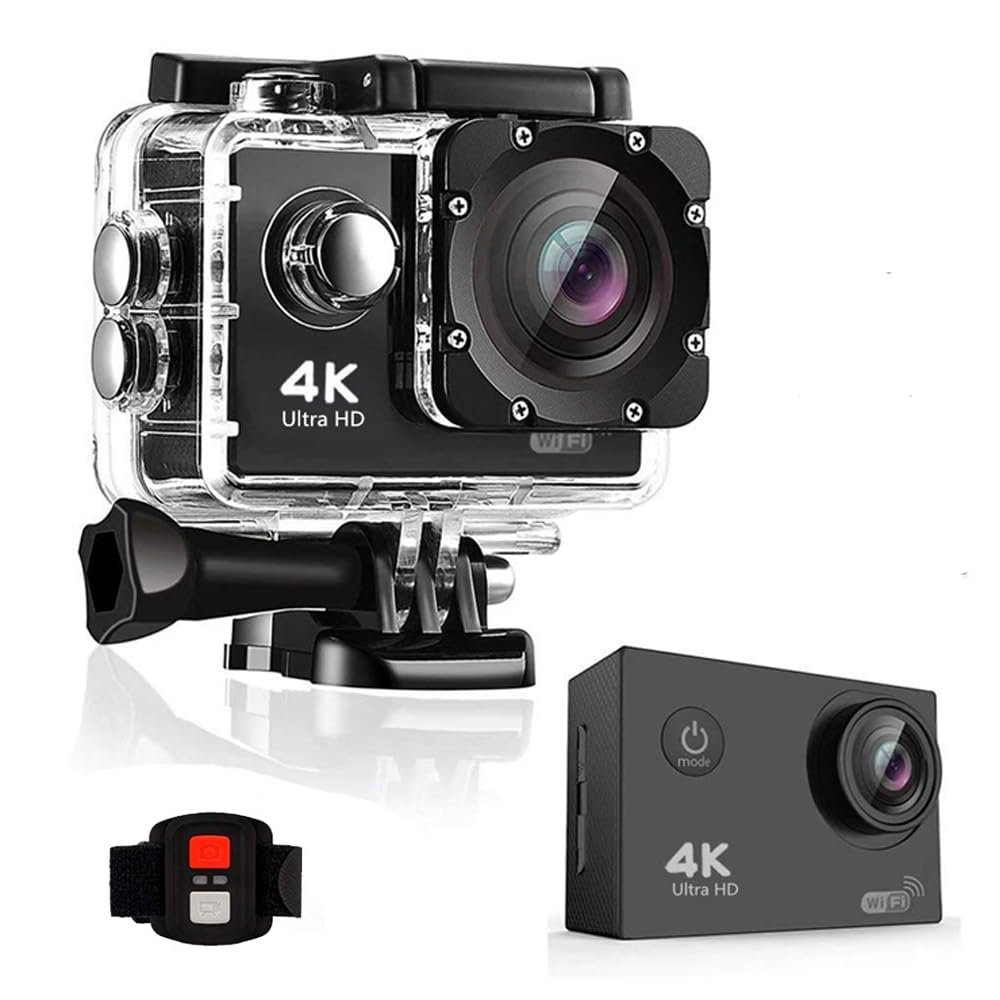 E EMZHOLE 4K Action Camera 20MP WiFi 30M Waterproof Sports Camera Underwater Camera for Vlog with Ultra HD 170Wide-Angle 2.4G Remote Control Anti-Shake 2.0'' LCD Screen with Accessories Kit