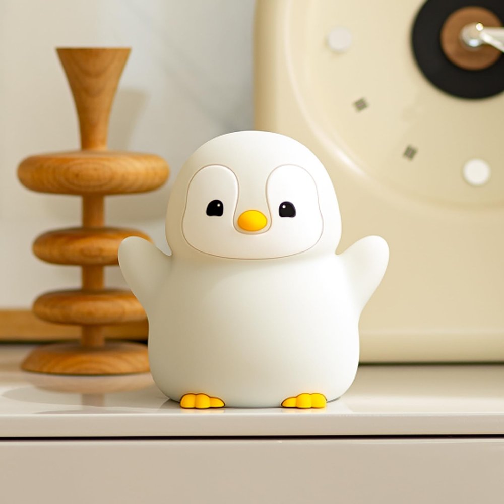 ATSUI Happy Penguin Night Light, LED Squishy Novelty Animal Lamp, Food Grade Silicone, 2 Level Dimmable, Nursery Nightlight for Desk Decor, Funny Gifts Stuff for Boys Girls Baby, White Elephant Gifts
