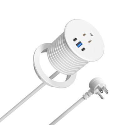 2.5 inch Power Grommet,20W USB-C Charging,1 Outlet with 2 USB C,1 USB Port,Furniture Flush Mount for Desktop,Recessed Power Strip,Workspace Essential Desk Outlet (White, 6 FT)