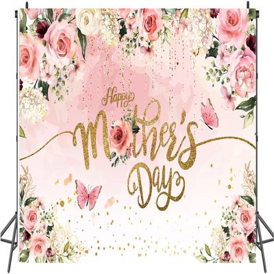 10x8ft Happy Mother's Day Backdrop Floral Golden Dots Mothers Day Birthday Photography Background for Women Thanks Mother's Day Photo Booth Props 062