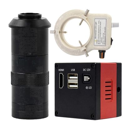 1080P FHD Digital Microscope HDMI Electronic Industrial Microscope Camera & 100X C-Mount Lens With 56-LED Adjustable Ring Light
