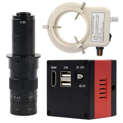1080P FHD Digital Microscope HDMI Electronic Industrial Microscope Camera & 180X C-Mount Lens With 56-LED Adjustable Ring Light