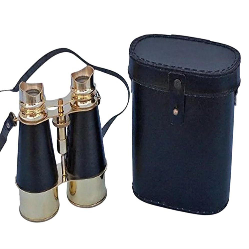6 INCH Nautical Brass Marine Vintage Binocular with Black Leather Case