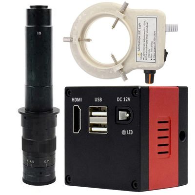 1080P FHD Digital Microscope HDMI Electronic Industrial Microscope Camera & 300X C-Mount Lens With 56-LED Adjustable Ring Light